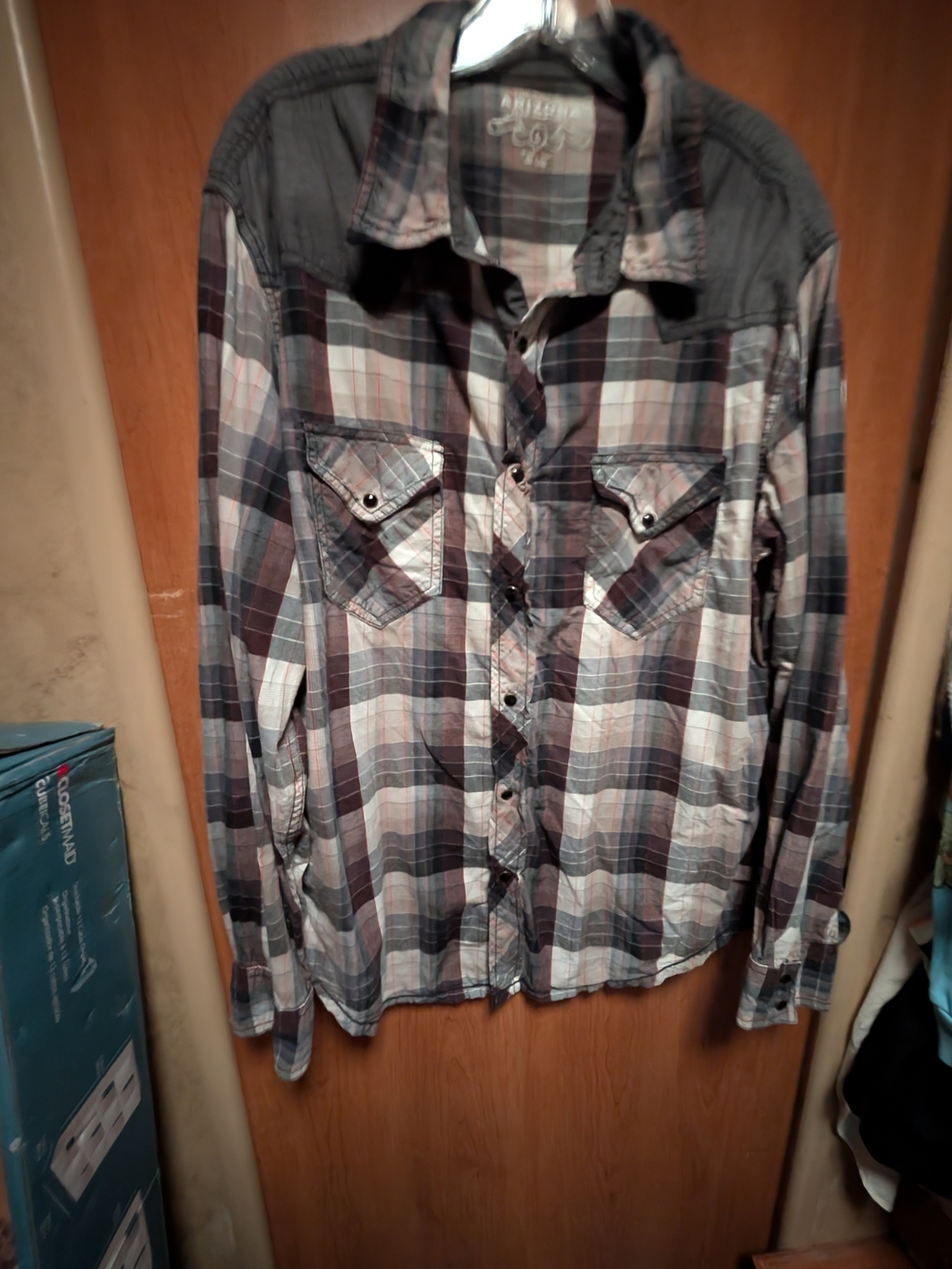 Men's Plaid Button-Up Shirt - Blue Gray